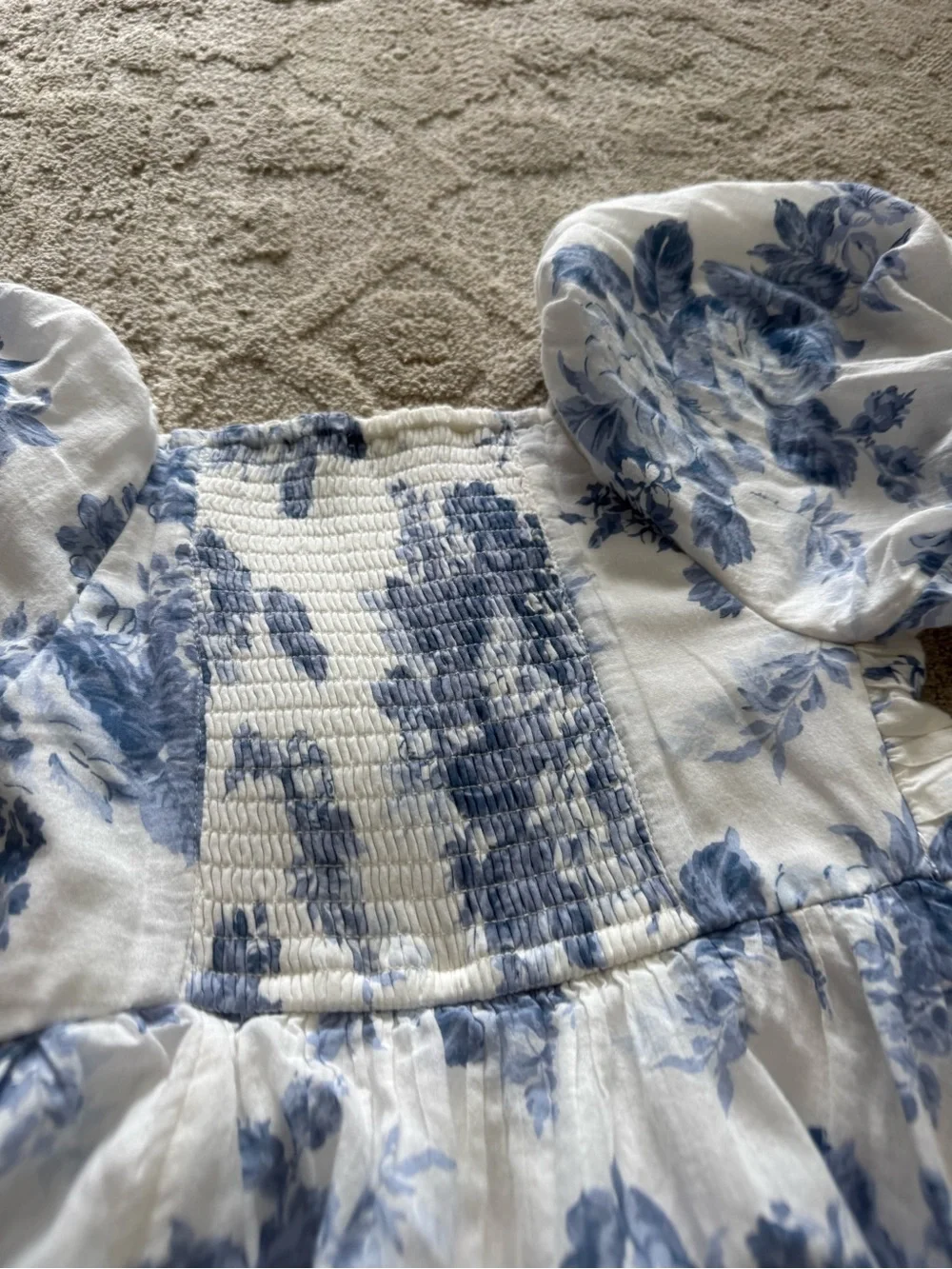 abercrombie kids White and Blue Floral Puff-Sleeve Dress